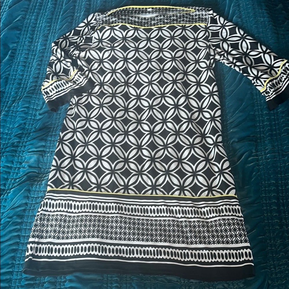 Studio One Black and White Sheath Dress with Bell Sleeves